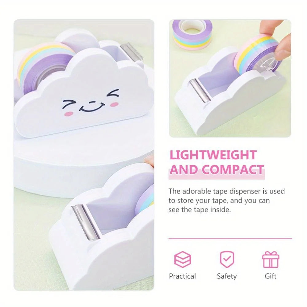 Cloud Shaped Tape Dispenser Rainbow Color Packing Tape Cutter Stationery Adhesive Machine Supplies Desktop Tape Holder Students