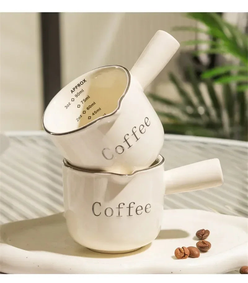 Espresso Coffee Ceramic Small Milk Cup Wth Scale Coffee Measuring Cup Extraction Cup With V-Shaped Mouth Pitcher