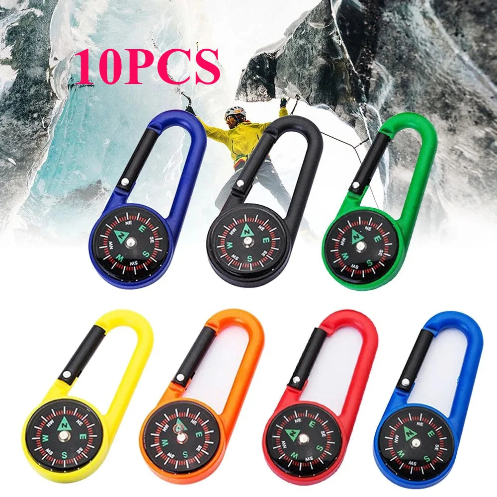 Outdoor Compass Carabiner Mini Camping Keychain Mountaineering Hiking Backpack Buckle with Compass Survival Children Gifts