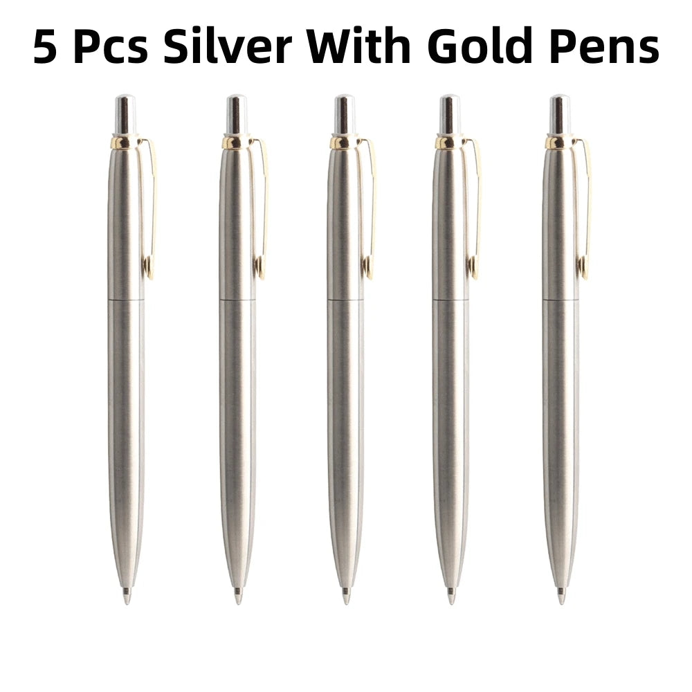 5Pcs/Set Metal Ballpoint Pen Promotional Pens G2 Refill Blue Ink Automatic Ballpoint Pens Set For School stationery office Pen