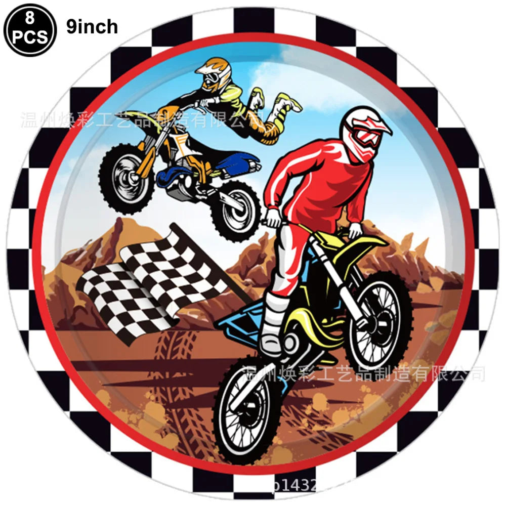 Motorcycle Dirt Biker Birthday Party Supplies Motocross Dessert Paper Plates Cups Napkins Disposable Tableware Favor For Boys