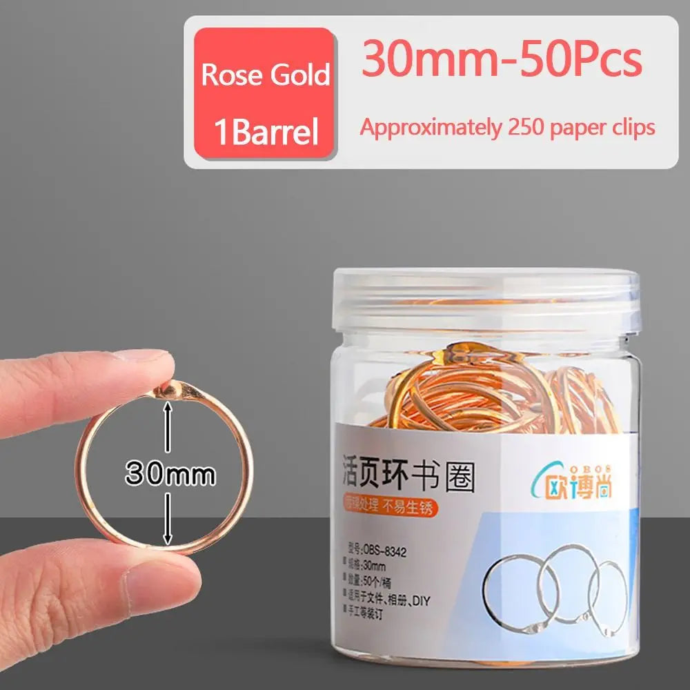Durable Metal Binder Ring Silver/Rose Gold Office Supplies Loose-leaf Ring Clip 20/30/40/50mm Binding Clip Book
