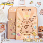 Vertical Accordion File Folder with Capybara Cartoon Print, Large Capacity for Test Papers, Student Tote Bag with Handle