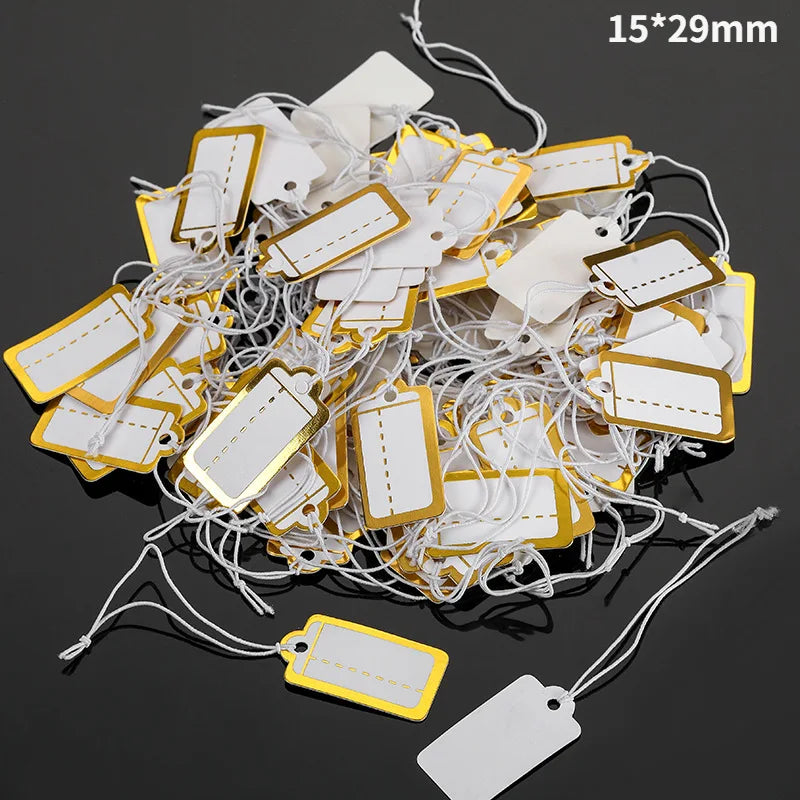 100pcs Paper Rectangular Blank Labels With String For DIY Watch Bracelets Necklaces Earrings Jewelry Display Price Tags Cards