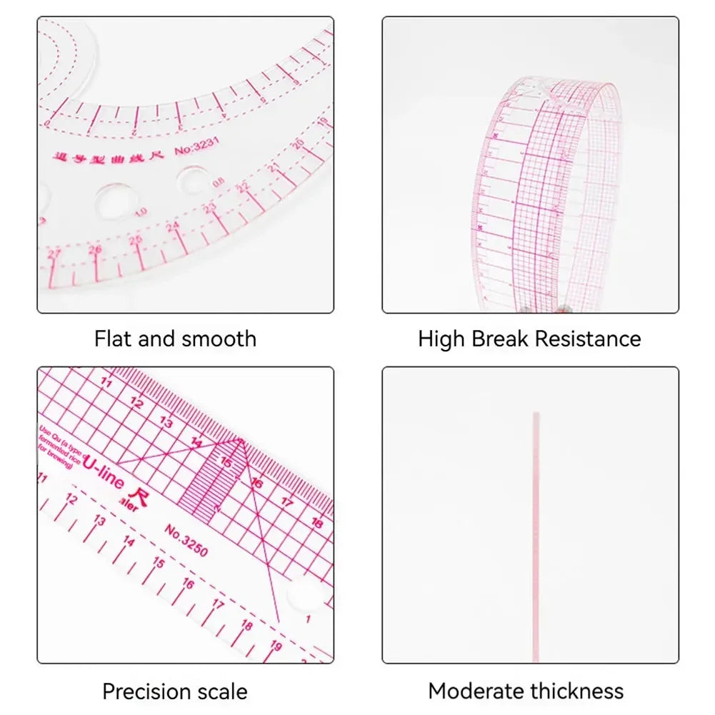 Flexible Clear Metric French Curve Ruler Multipurpose Tailoring Template For Dressmaking Pattern Drafting DIY Sewing Projects