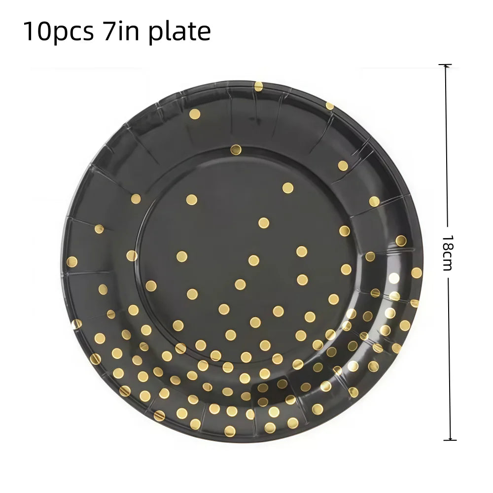 Black Gold Birthday Party Decorations Tableware Paper Plates Cups Napkin Tablecloth for Adult Kids Happy Birthday Party Supplies