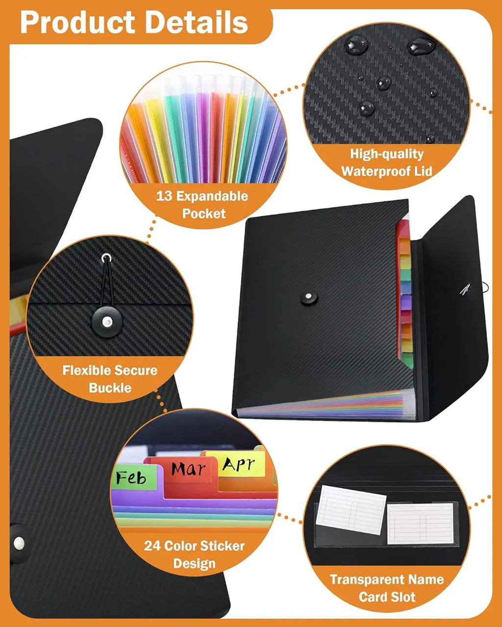 Accordion File Organizer Extended folder, 13 pockets, A4 letter size paper file receipt folder for classroom, office and travel