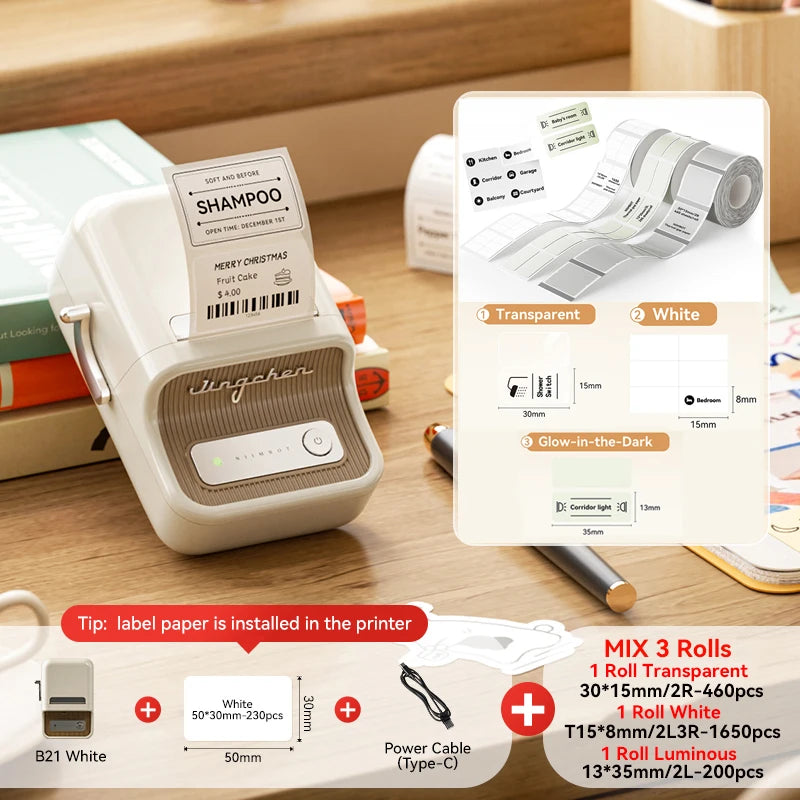 NiiMbot B21 Mini Thermal Printer Wireless Barcode Label Maker Bluetooth Portable Adhesive Label Printers for Office Commercial