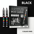 12 Pcs Black and White/Gold and Silver Acrylic Paint Markers Set, Large Ink Capacity, Skin Color Brush Markers Pen Art Supplies