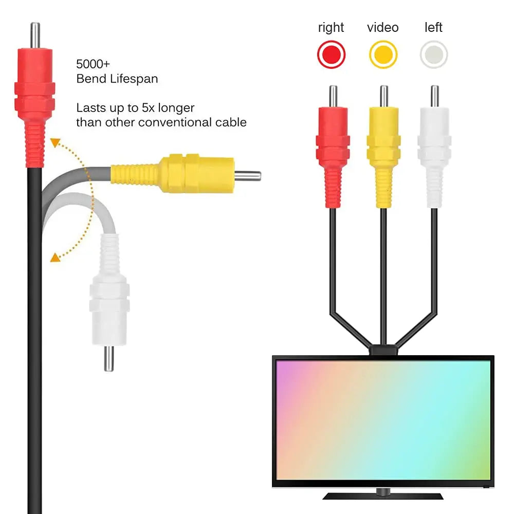 1.8m AV Cable Composite Video Cord 6 Feet Line Compatible with Nintendo 64/N64/GameCube/SNES TV Game Console Accessories
