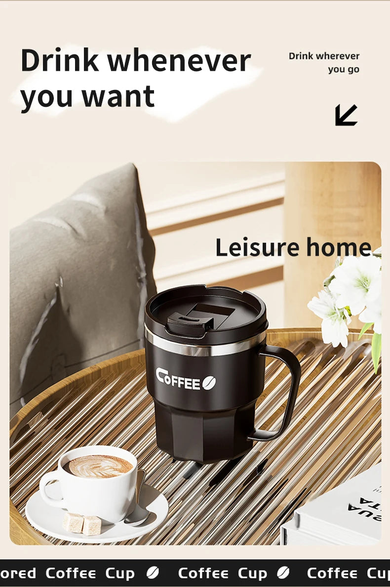 304 Stainless Steel Thermal Water Cup With Handle Portable Double Wall Insulated Mug Sealed Drinking Cup For Cold And Hot Drinks