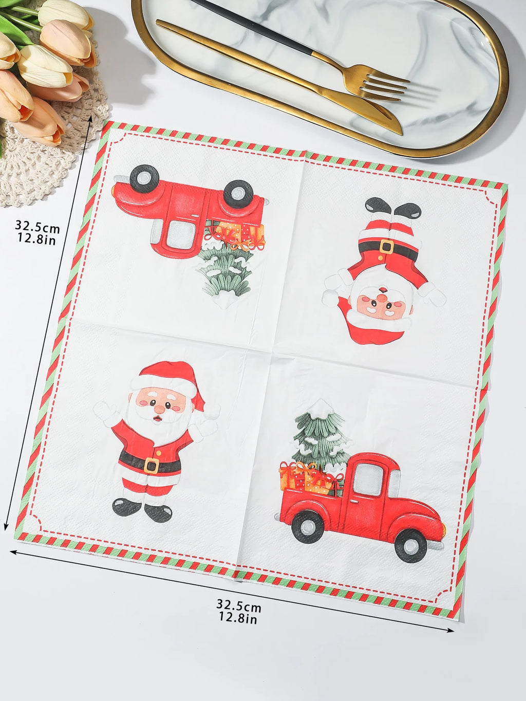 Christmas Party Napkins Disposable Dinner Serviettes Santa Claus Christmas Tree Gifts Flower Element Style Art Decoupage Napkins