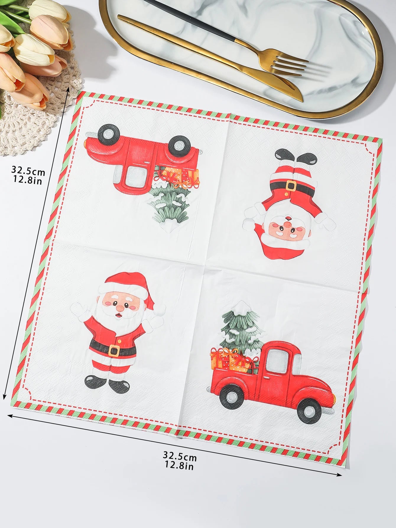 Christmas Party Napkins Disposable Dinner Serviettes Santa Claus Christmas Tree Gifts Flower Element Style Art Decoupage Napkins