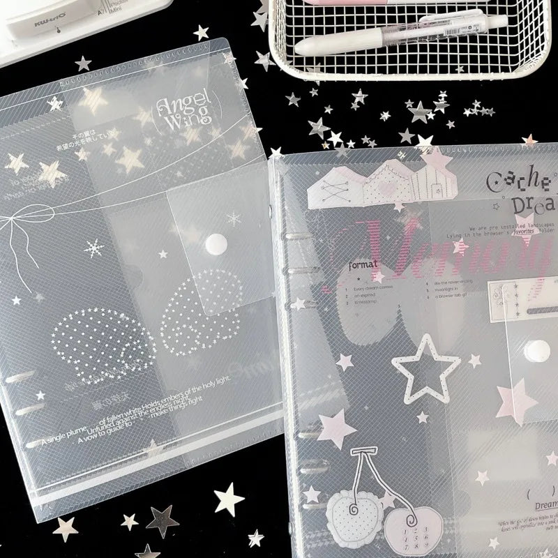 Ins A5 Loose-Leaf Binder Organization Cherry/Angel Wing Transparent Clear Album Organizer Cover for Kpop Photo Cards Collection