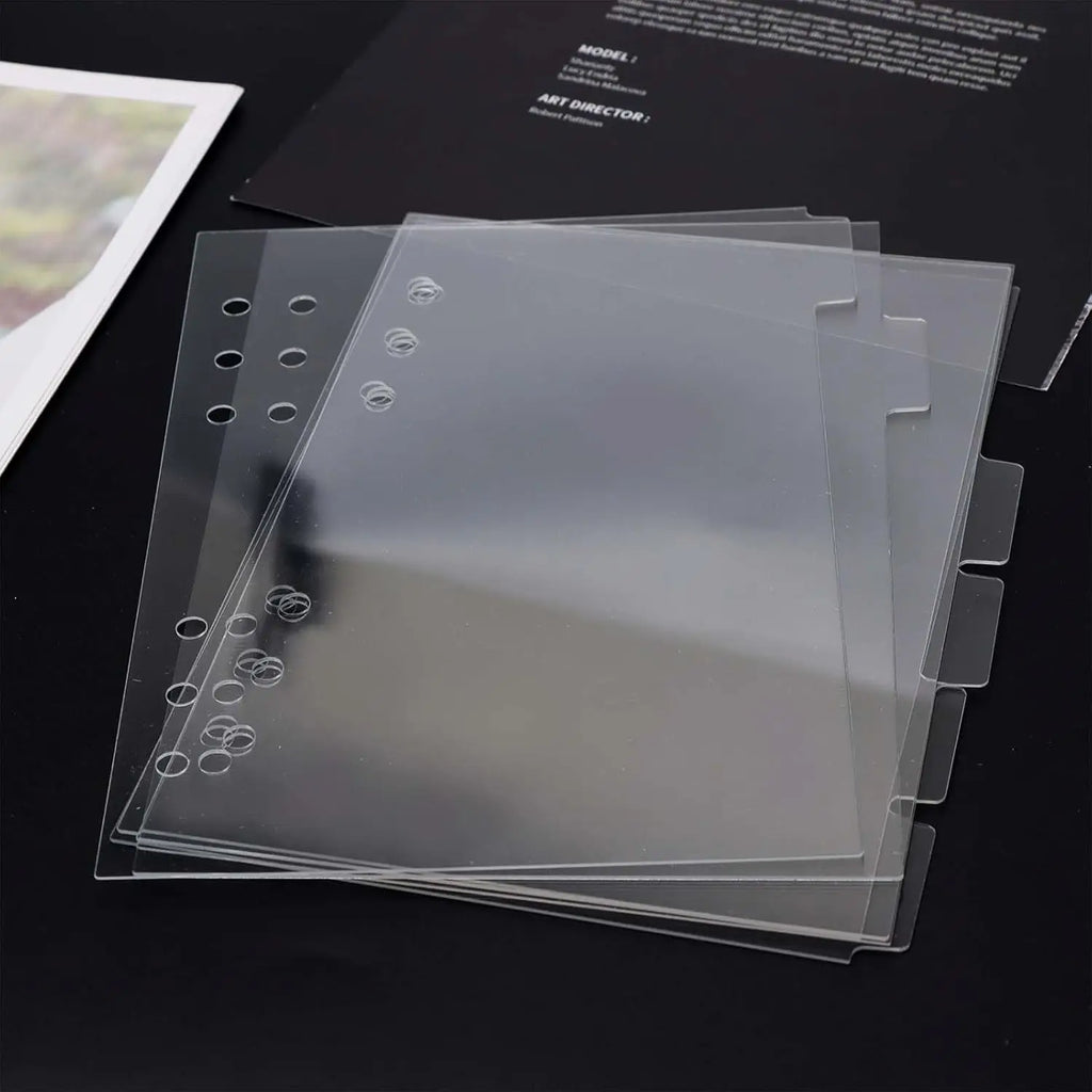 A5/A6/A7 Binder Dividers Planner Insets 6 Tabs Clear Thick Acrylic Index Divider/Cover  Refillable Page Protectors for 6 Ring