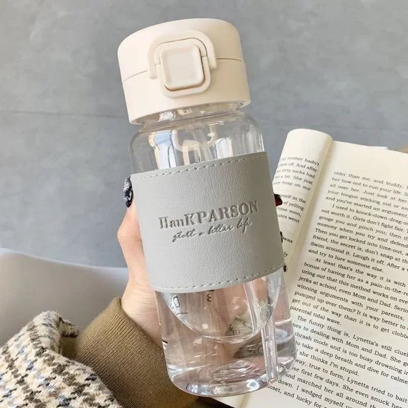 500ml Leak-proof Water Bottle with Straw Portable Student School Food Grade Plastic Water Cup Modern Simple Style Juice Beverage