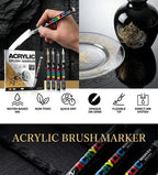 12 Pcs Black and White/Gold and Silver Acrylic Paint Markers Set, Large Ink Capacity, Skin Color Brush Markers Pen Art Supplies