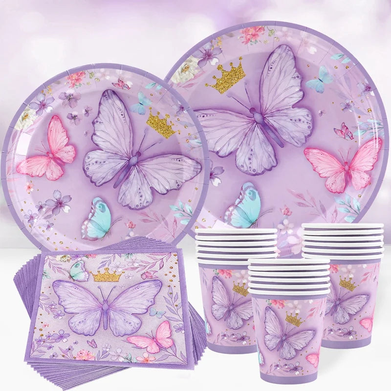 Butterfly Birthday Party Decoration  Butterfly Party Disposable Tableware Paper Cup Plate Birthday  Party