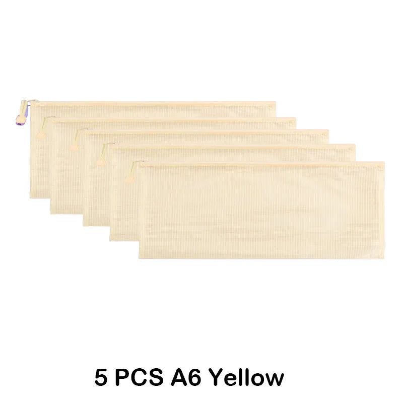 5 PCS A4 A5 A6 Mesh Zipper Pouch Document Bag Waterproof Zip File Folder Storage Bags A4 A5 A6 Office School Supplies Stationery