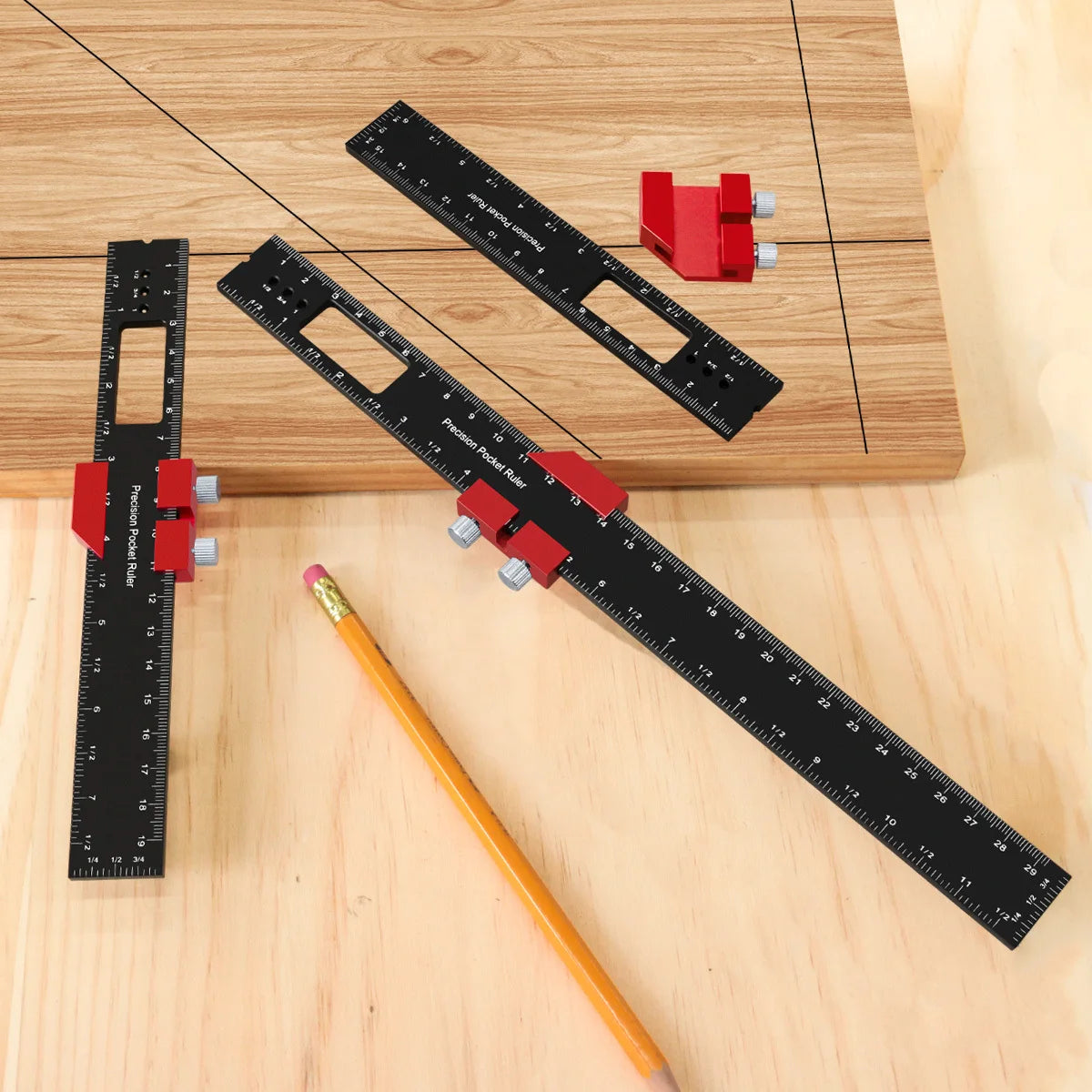 Woodworking Pocket Ruler Aluminum Alloy T-Type Scribing Square Layout Tool,  Accurate Slide Ruler Inch And Metric Measurements