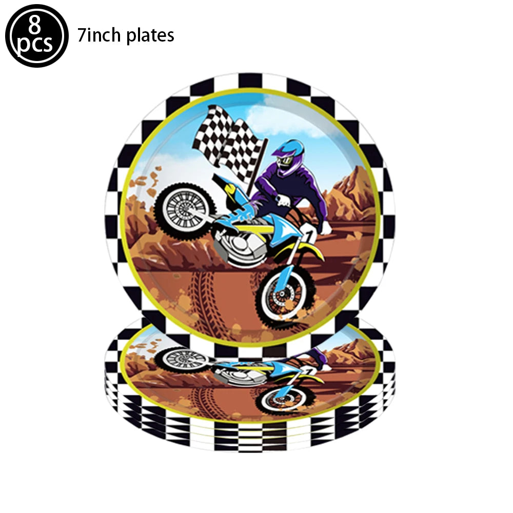 Motorcycle Dirt Biker Birthday Party Supplies Motocross Dessert Paper Plates Cups Napkins Disposable Tableware Favor For Boys
