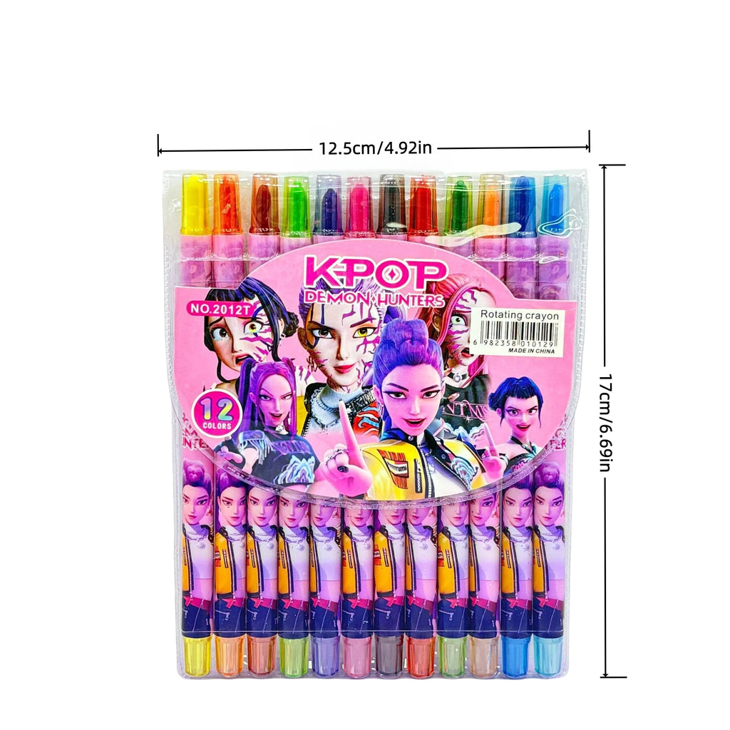 Popular rotating crayons girl group style 12 colors cute drawing tools for kids students daily coloring painting stationery