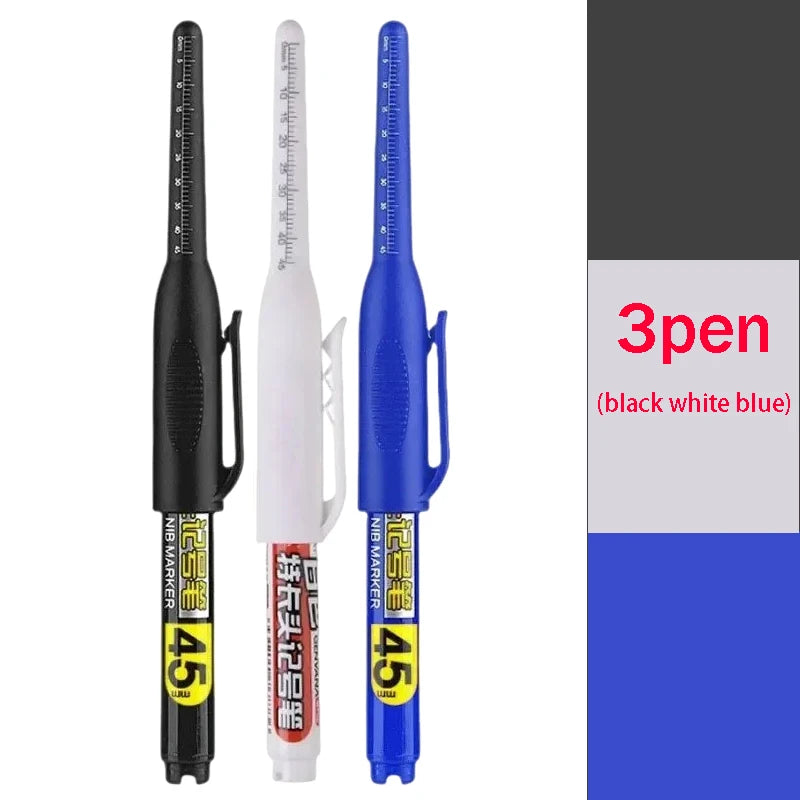 1-12 PCS 45mm Tip Waterproof Long Head Marker Pen Quick-Dry Ink for Woodworking Construction, Deep Hole White Black Red Blue