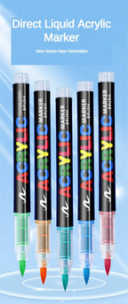 GUANGNA 16 Colors Direct-liquid Acrylic Paint Pens Brush Marker Pen for Rock Painting Stone Ceramic DIY Art Supplies Stationery