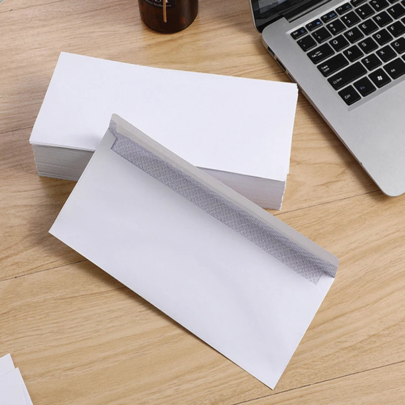 20-100 pieces Western-style Envelope #10 White Envelope with Blue Security Pattern Self-Sealing Envelope