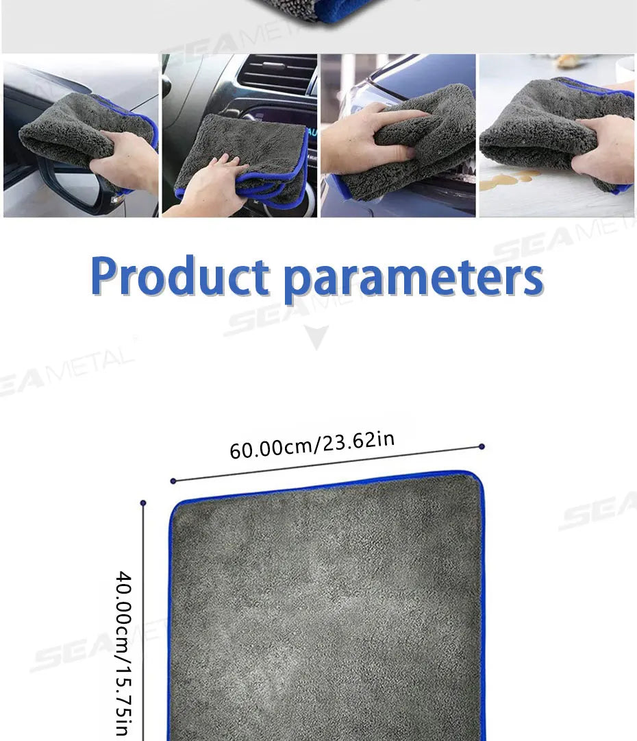 SEAMETAL Thicken Car Cleaning Towel 1200GSM Super-Absorption Microfiber Washing Towel Ultra-Soft Scratch-Free Car Drying Cloth