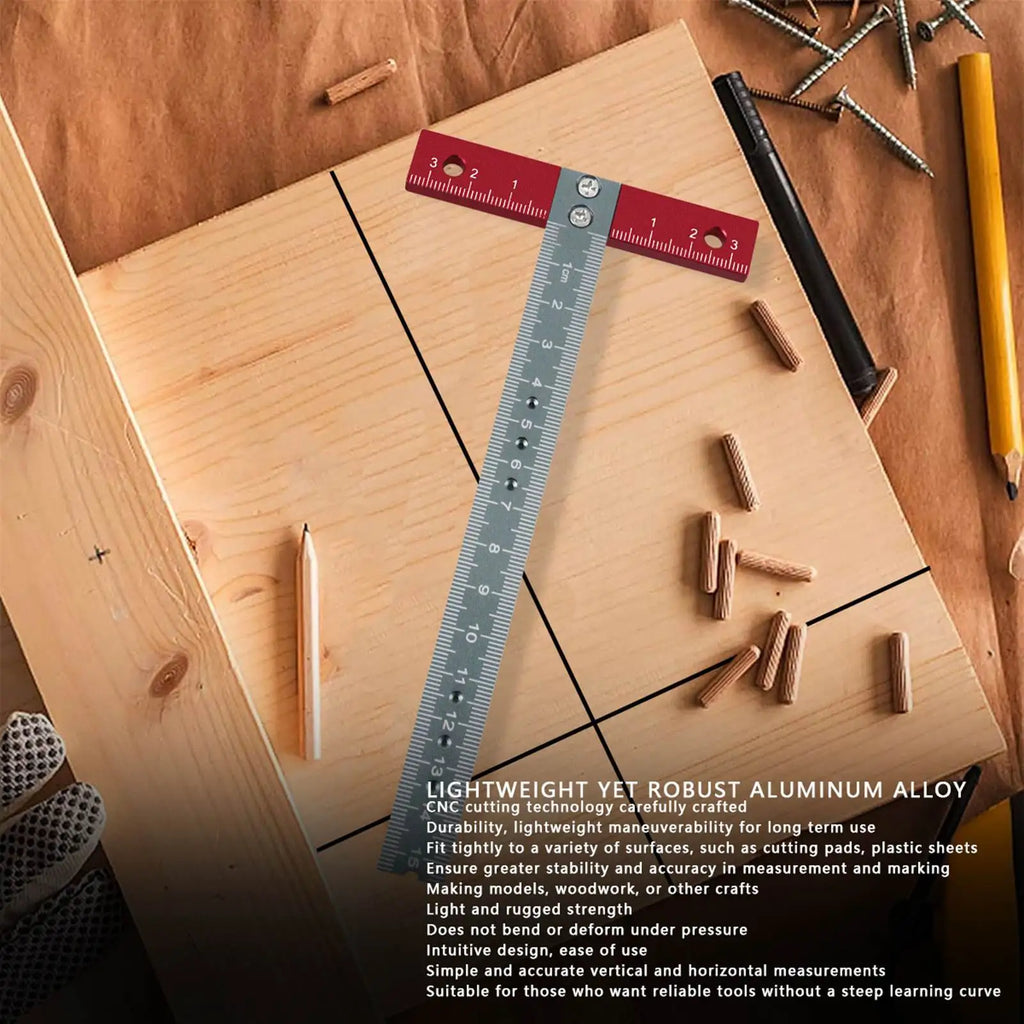 Aluminum Alloy Fusion T Square High Precision for Drafting Metal Woodworking Layout with Scale and 90 Degree Reference