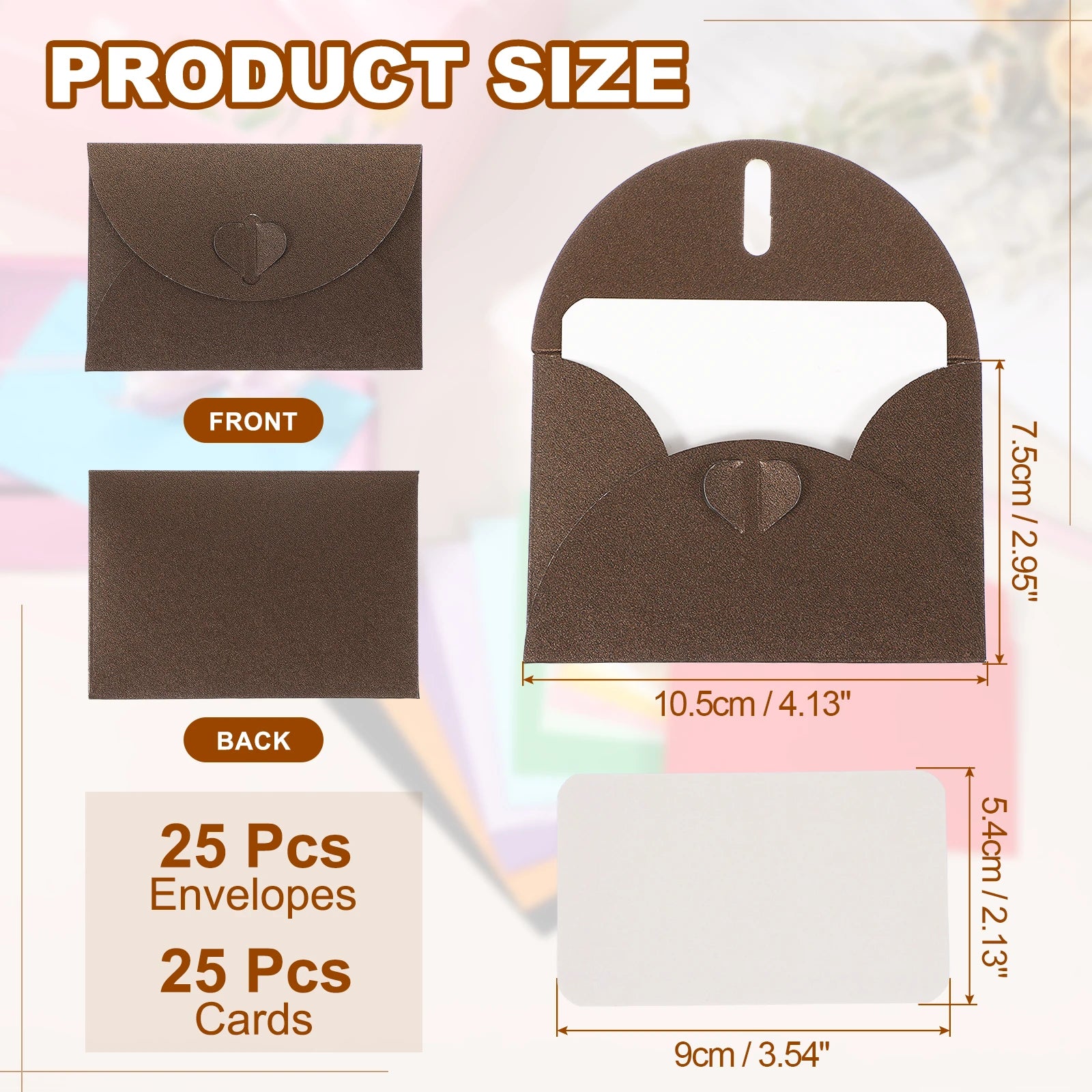 25Sets Mini Envelopes with Heart Clasp 9x5.4cm Blank Note Cards with 10.5x7.5cm Envelopes for Gift Wedding Invitation Graduation