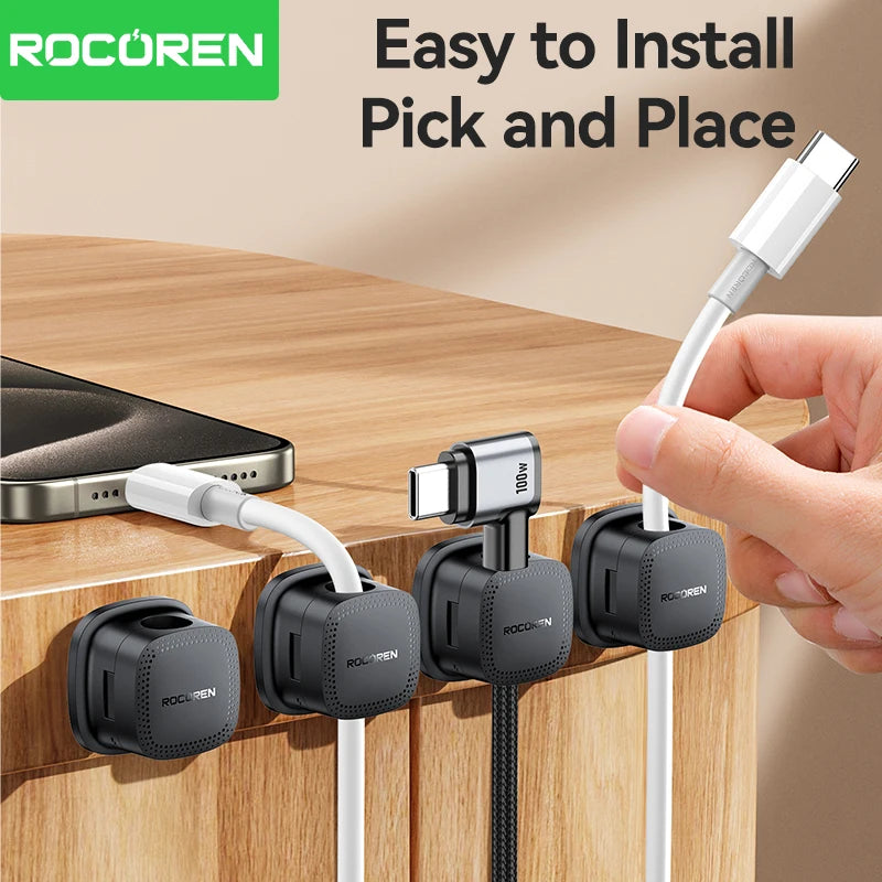 ROCOREN Magnetic Cable Organizer Self Adhesive Wire Holder Under Desk Adjustable Cable Management Wire Keeper Cable Holder Clips 6-30PCS