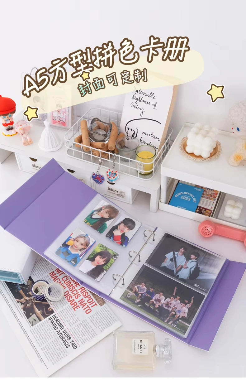 Big A5 Photocard Binder Magnetic D 3 Rings 4Grid Collect Book Kpop Photo Album PU Leather Photo Holder Korean 포카 바인더