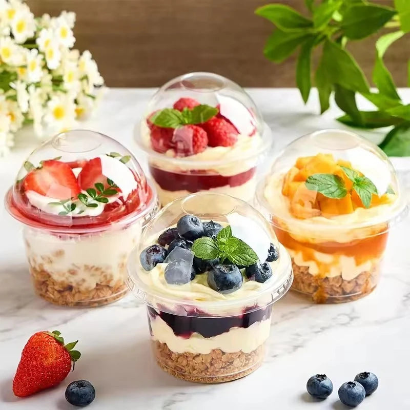 50PCS Disposable Clear Plastic Pudding Cups with Lids Tiramisu Dessert Cupsfor Baking Party Supplies Jelly Yogurt Container