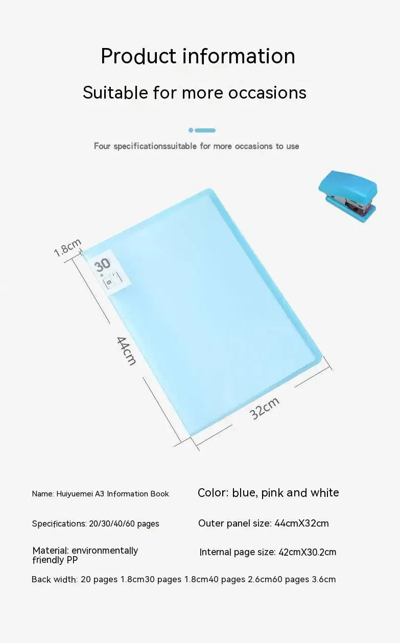 A3 File Folder Display Book 20-80pages Painting Art Collection 8k Album Transparent Information Children's Reward Poster Storage