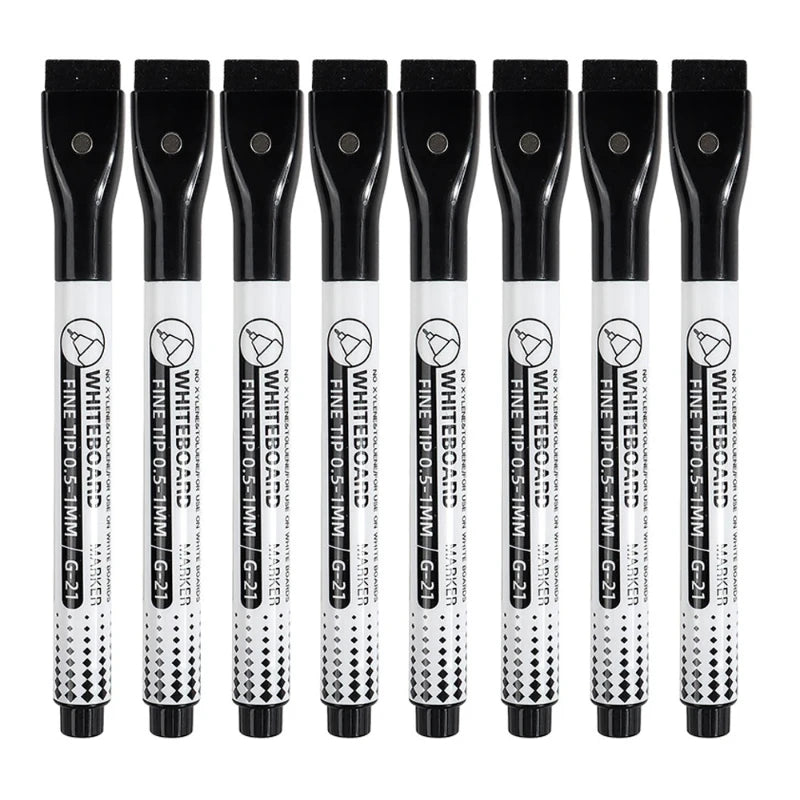 8 Colors 0.5mm Magnetic Dry Erase Markers Whiteboard Marker Pen For Office School Home Office Extra Fine Tip Colored Pens
