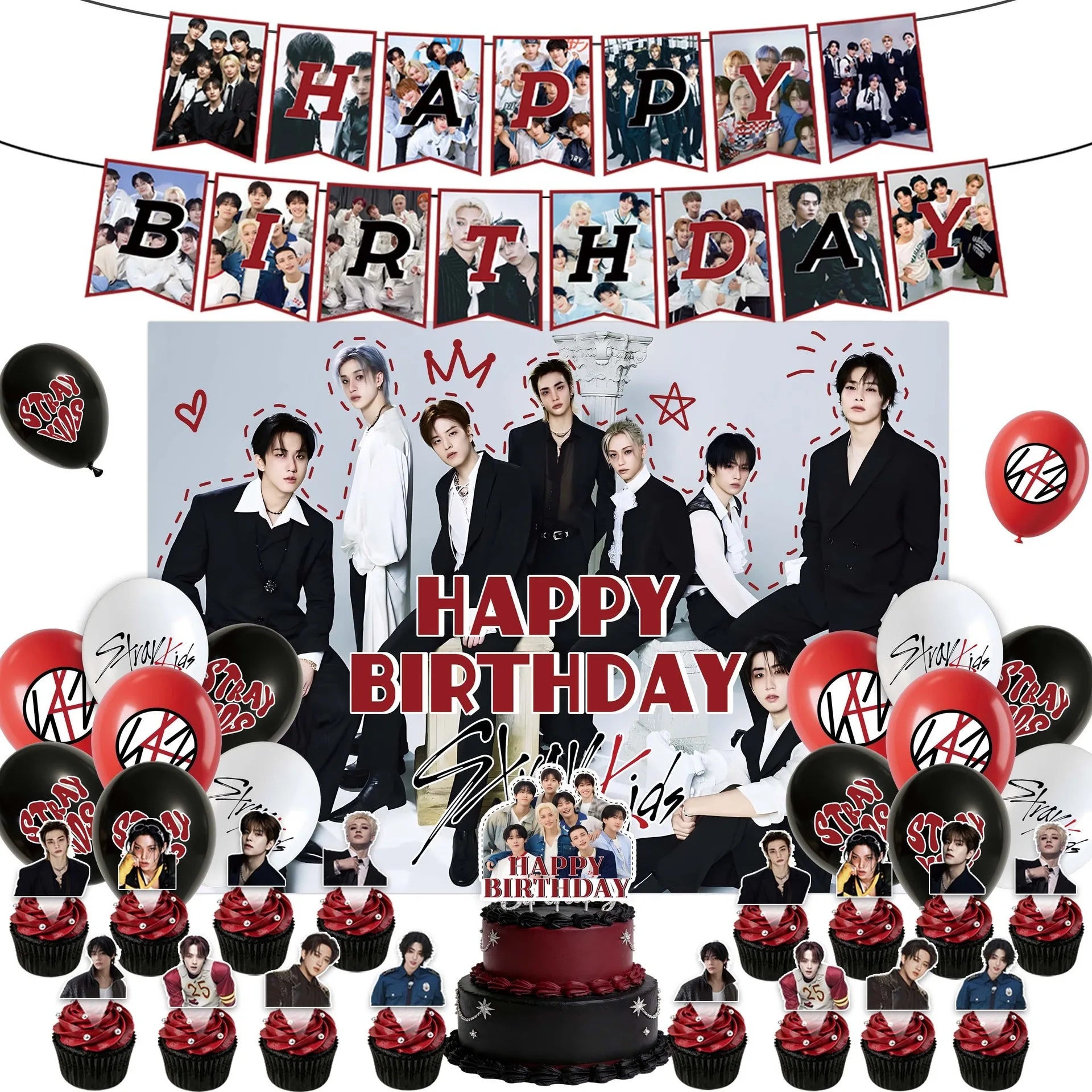 New SK Male Group Birthday Party Theme Decoration Cup Plate Banner Backdrop Gift Bag for Gift Baby Shower Supplies