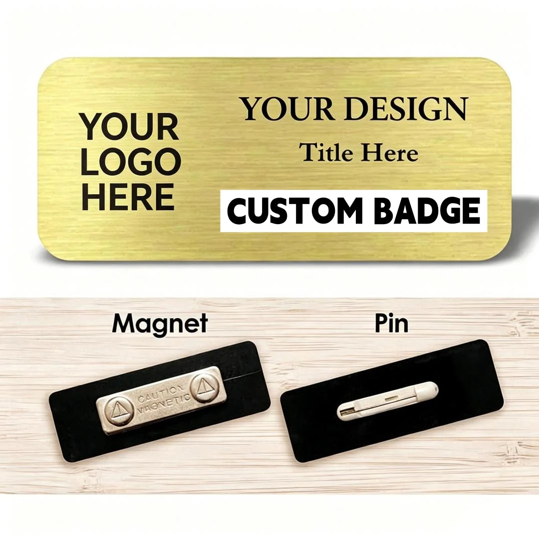 Metal Badges Pin Stainless Steel Custom Your Logo Engraved Staff Name Badge Personalized Metal ID Tag With Magnet Pin Backing