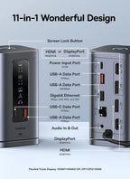 Baseus 11-IN-1 USB C HUB HDMI DP 4K@60Hz MST Triple Display USB 3.2 Splitter with RJ45 3.5mm Mic PD100W Magnetic Docking Station