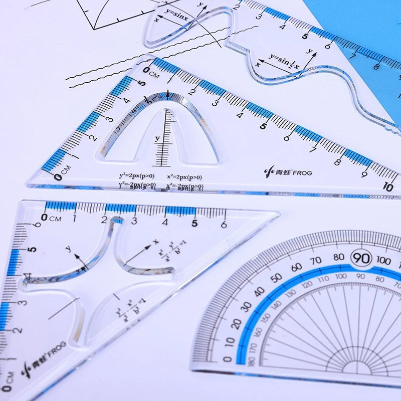 4 Pcs/ Set High Quality Ruler Protractor Student Mathematics Geometry Plastic Triangle Ruler Set Office School Supplies