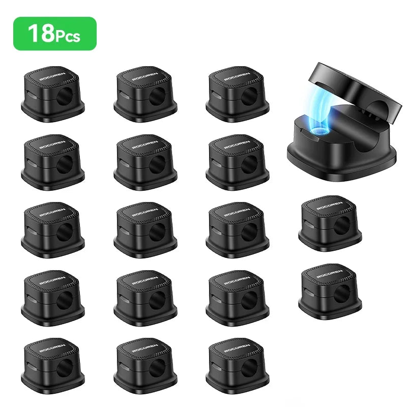 ROCOREN Magnetic Cable Organizer Self Adhesive Wire Holder Under Desk Adjustable Cable Management Wire Keeper Cable Holder Clips 6-30PCS