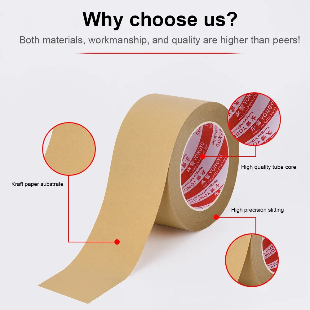 23M Biodegradable Eco Friendly Kraft Paper Tape Brown Wet Water Activated Reinforced Gummed Adhesive Tape for Painting Fixed