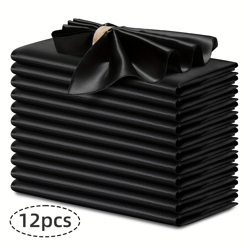 12pcs Silky Satin Dinner Napkins 30x30cm Polyester Square Table Napkins for Wedding Banquet Restaurant Birthday Party Decor