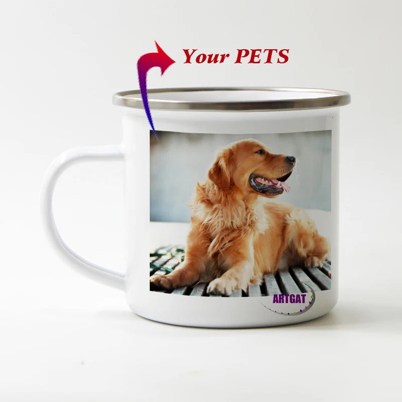 Customized Enamel Mug Print with LOGO Photo and Text, Office Water Cups, Personalize Name, Breakfast Milk Tea Coffee Cup, 350ml