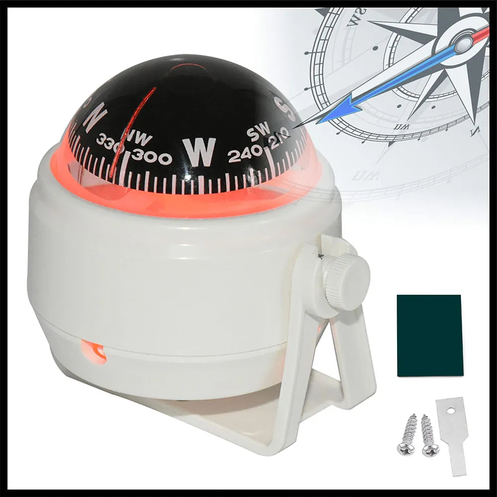 For Boat Yacht Car Waterproof Navigation Compass With Electronic LED Light White/Black Marine Sea Pivoting Marine Compass