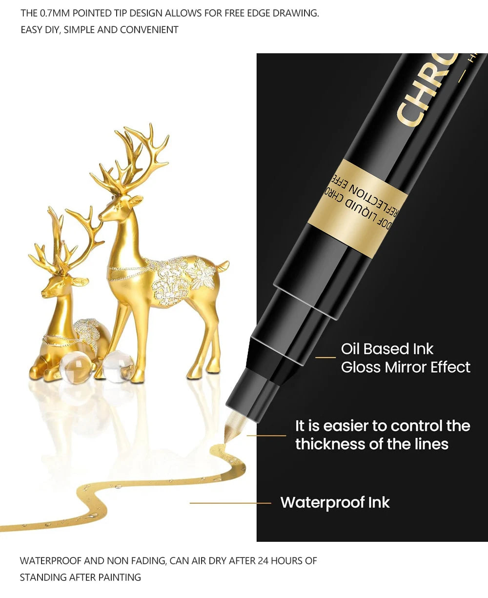 1Pcs Chrome Mirror Marker Pen 0.7mm 1mm 2mm DIY Reflective Paint Pen Permanent Gold Silver Copper Marker Model Painting Marking