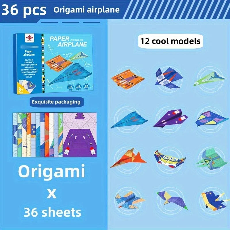 36pcs of Colored Paper - Handcrafted Creative Airplane Origami, 3D Origami Manual DIY, The Best Holiday and Birthday Gifts
