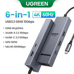UGREEN 10Gbps USB C HUB 4K60Hz Type-C to HDMI RJ45 PD100W SD&TF USB Adapter for Macbook iPad Samsung Laptop Accessories Docking