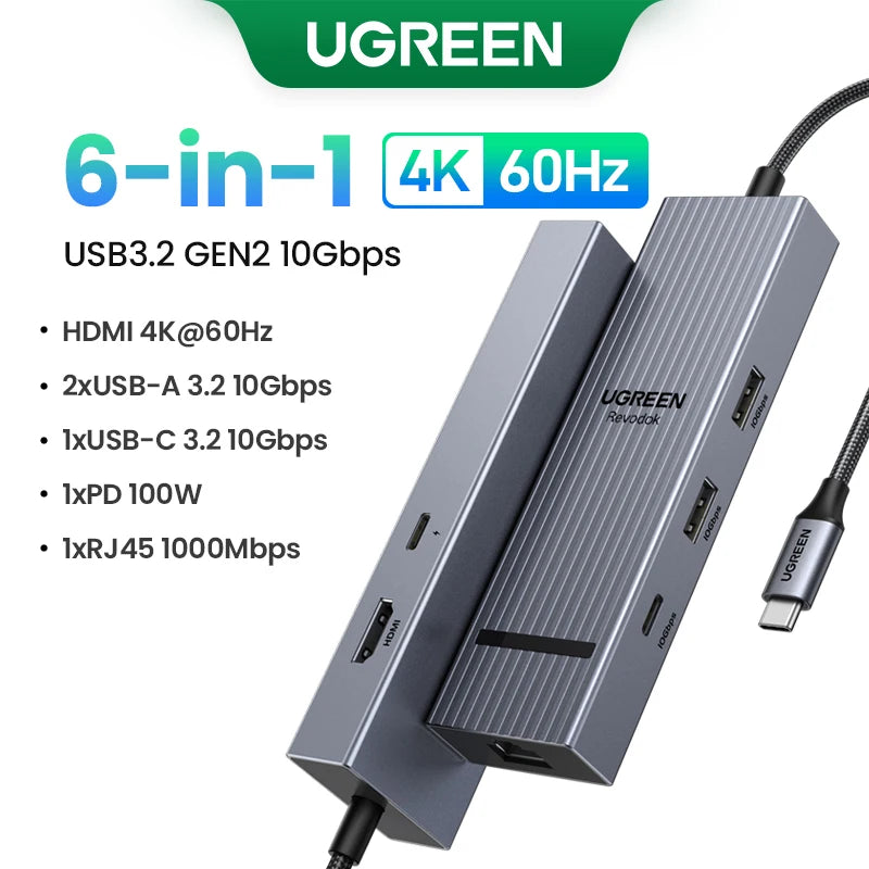 UGREEN 10Gbps USB C HUB 4K60Hz Type-C to HDMI RJ45 PD100W SD&TF USB Adapter for Macbook iPad Samsung Laptop Accessories Docking